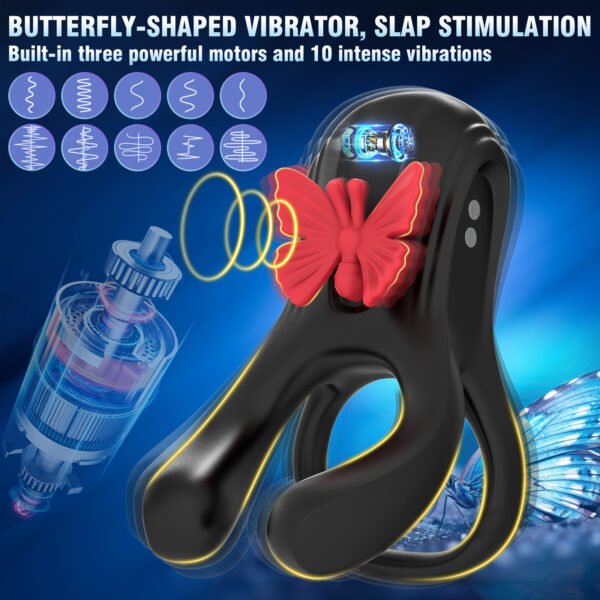 Butterfly vibrating male chastity ring penis exerciser